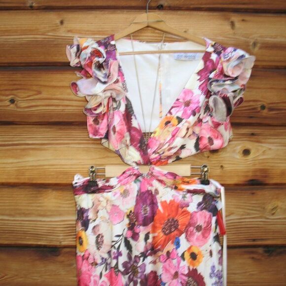 Mac Duggal 68107 Womens Floral Cut-Out Ruffle Sleeve Dress Gown - Picture 7 of 16